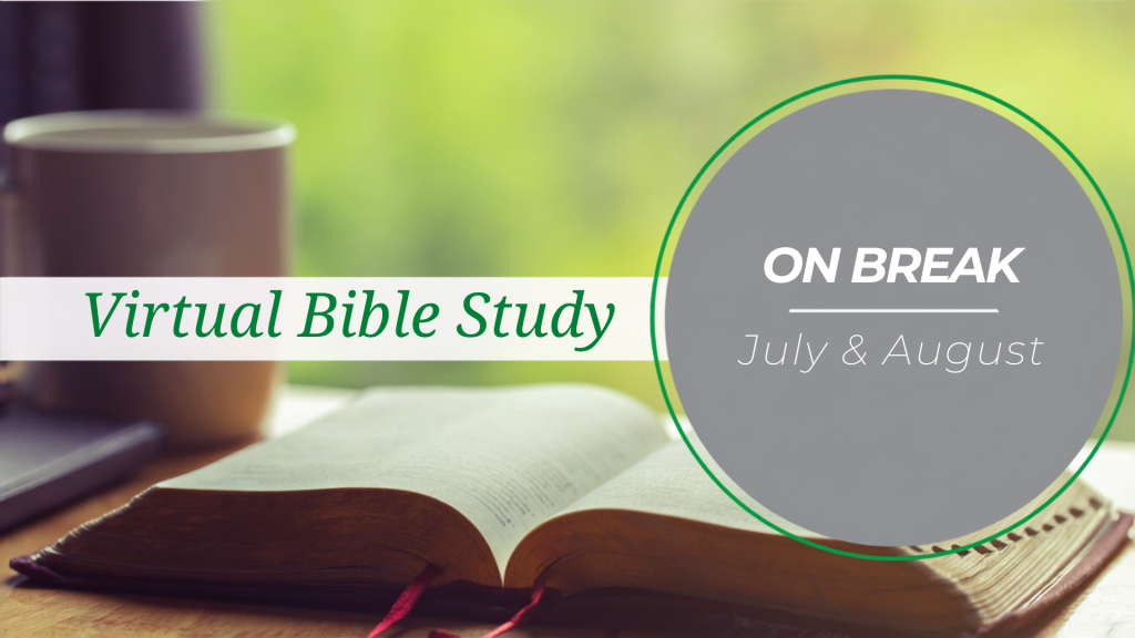 This is an announcement for virtual bible study that occurs every Tuesday on Zoom, from 6:30 to 7:30 PM